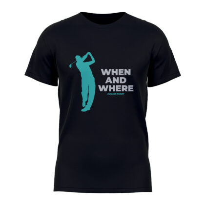Black 'When and Where' Golf T-Shirt for Front View